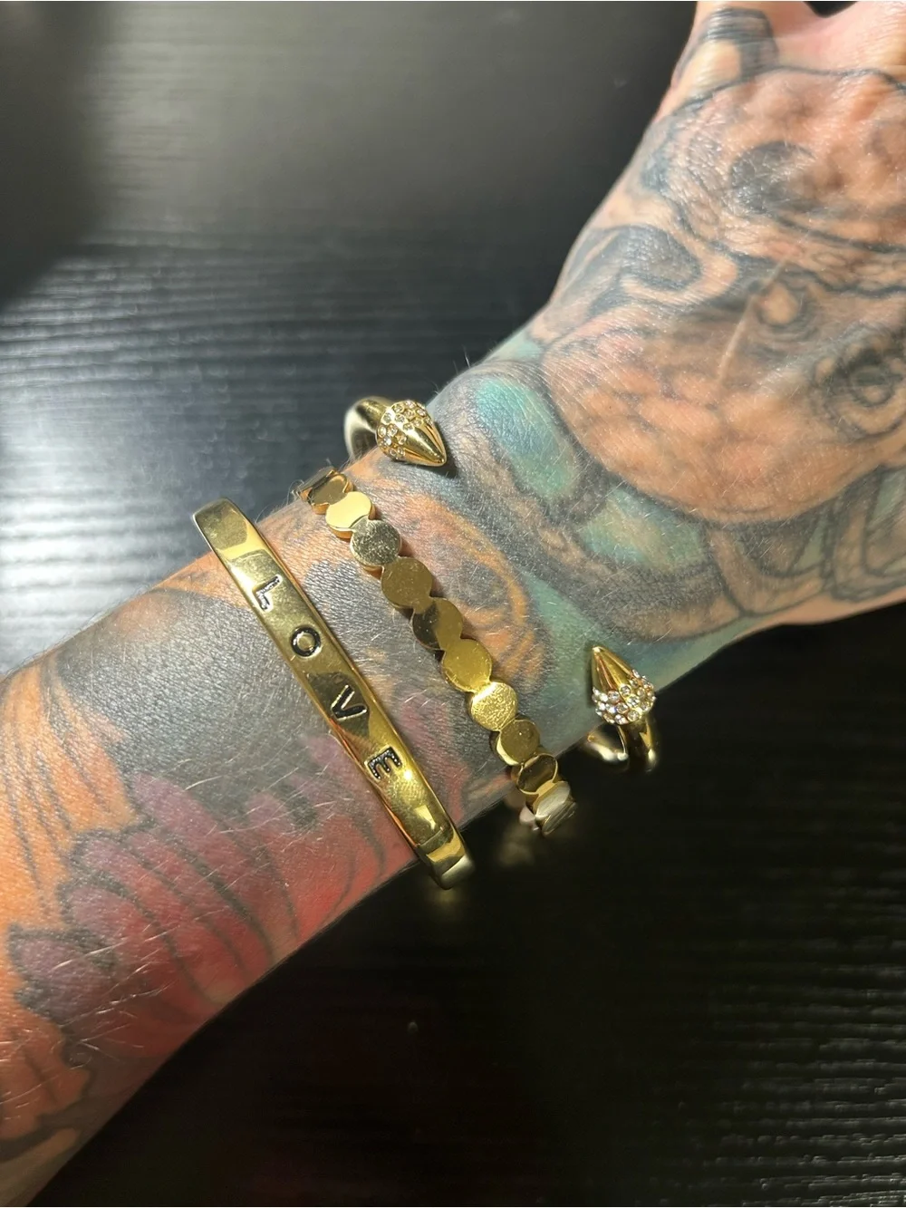 Kinsley Armelle Gold LOVE Engraved Bangle Bracelet